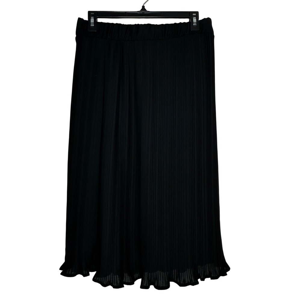 Pleione‎ Black Pleated Midi Skirt Elastic Waist Lined CCK61972RK Mens Size M